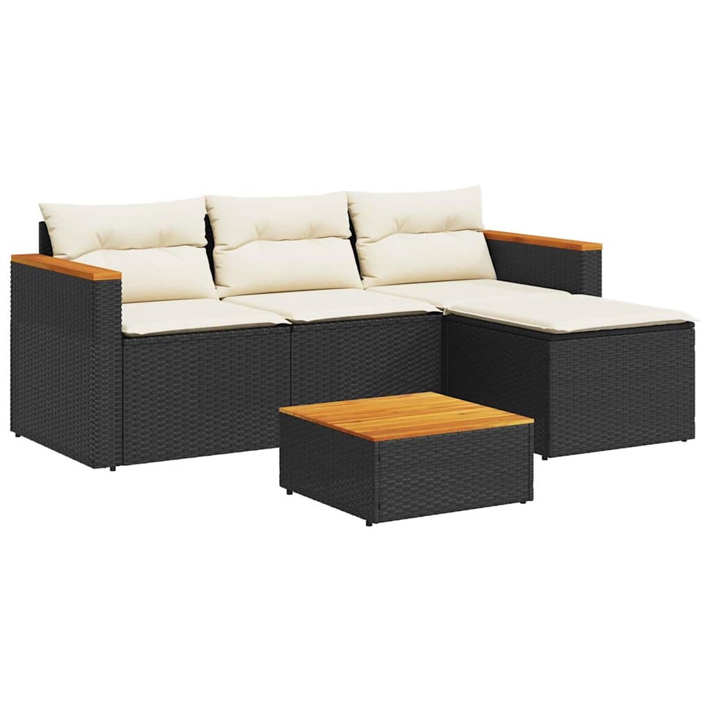 vidaXL 3-delige Loungeset met kussens poly rattan zwart
