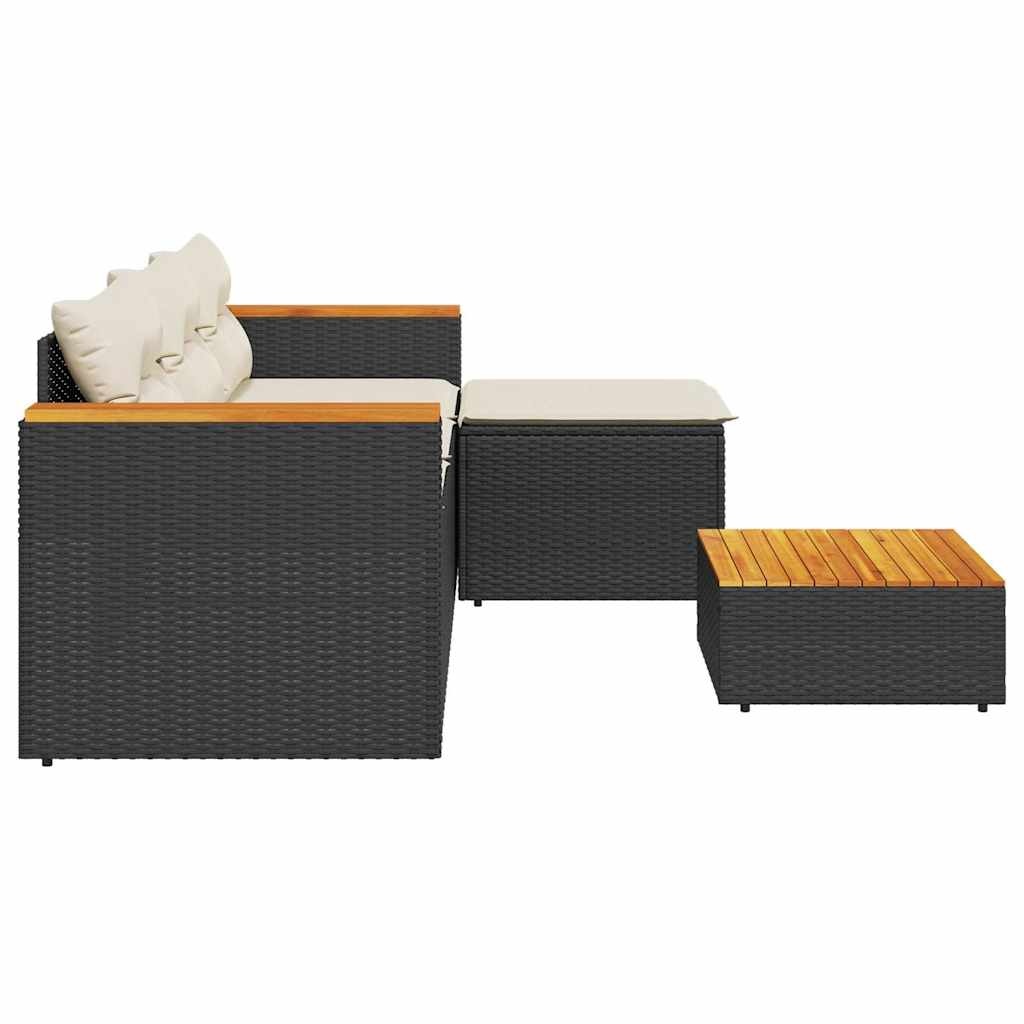 vidaXL 3-delige Loungeset met kussens poly rattan zwart