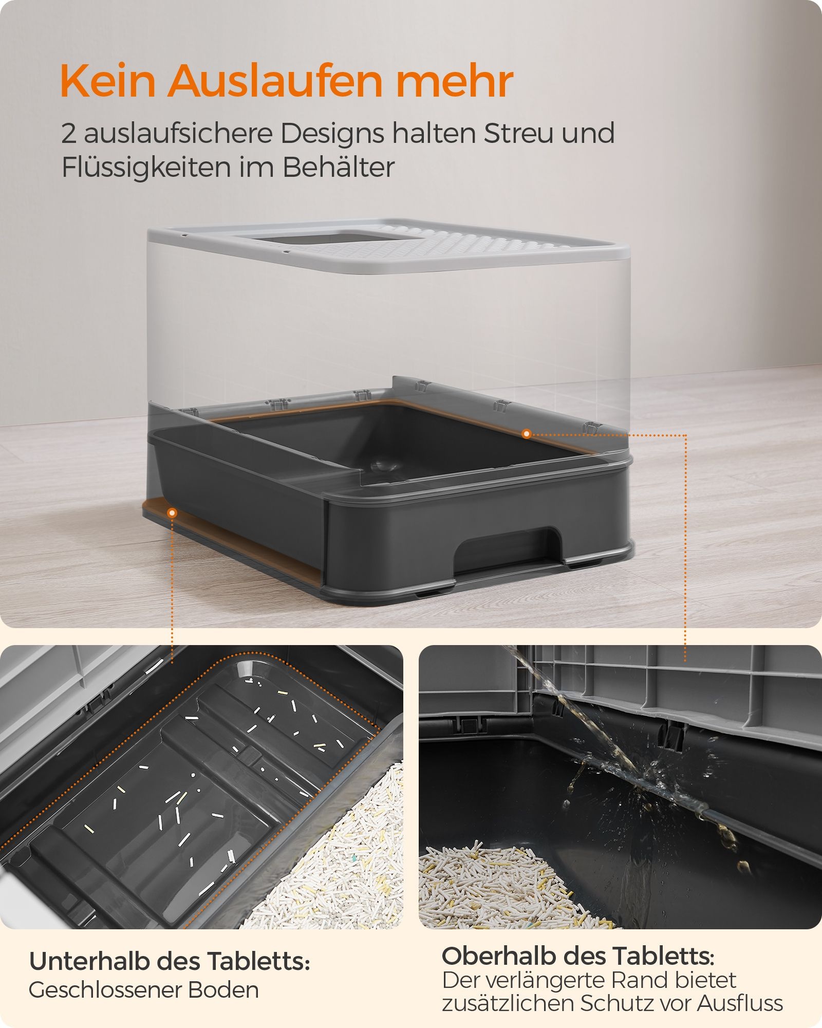 Feandrea Hidden Cat Litter Box, Cat Litter Tray with Hood, Slide-Out Tray, Scoop, Brush, Spacious for Large Cats, Max. Load 15 kg, Anti-Tracking, Anti-Leaking, Charcoal Grey and Dove Grey PPT001B01