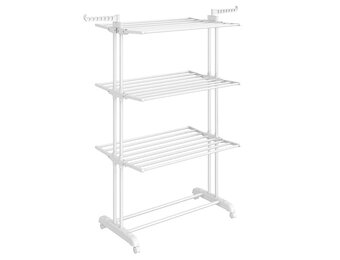 Droogrek Wit 4-laags 127x64x172cm Met Wielen Opvouwbaar Ruimtebesparend