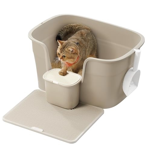 Extra Grote Kattenbak 75cm Cappuccino Beige Met Mat & Schep