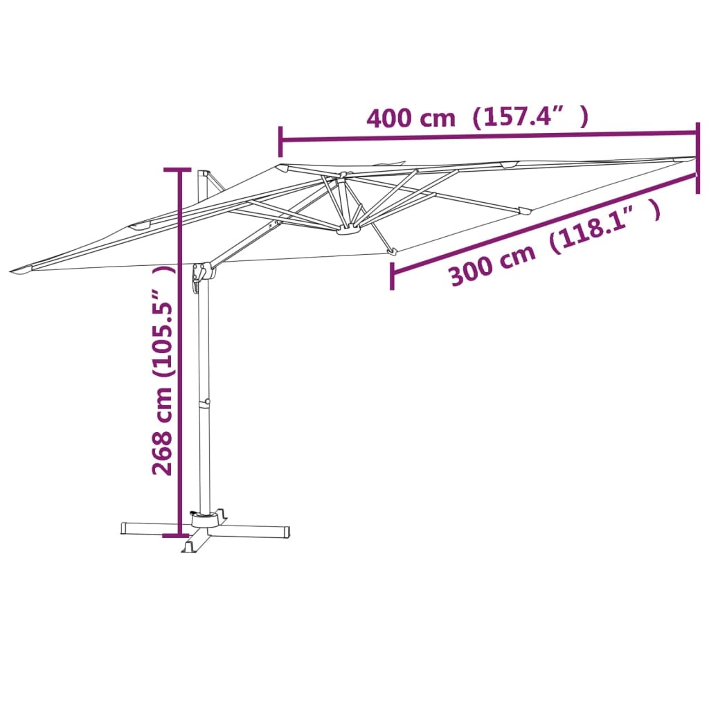 vidaXL Zweefparasol 400x300cm Zandwit - Nu met 61% KORTING!