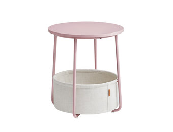 Ronde Bijzettafel Pastel Roze - 40% Korting! - Met Opbergmand