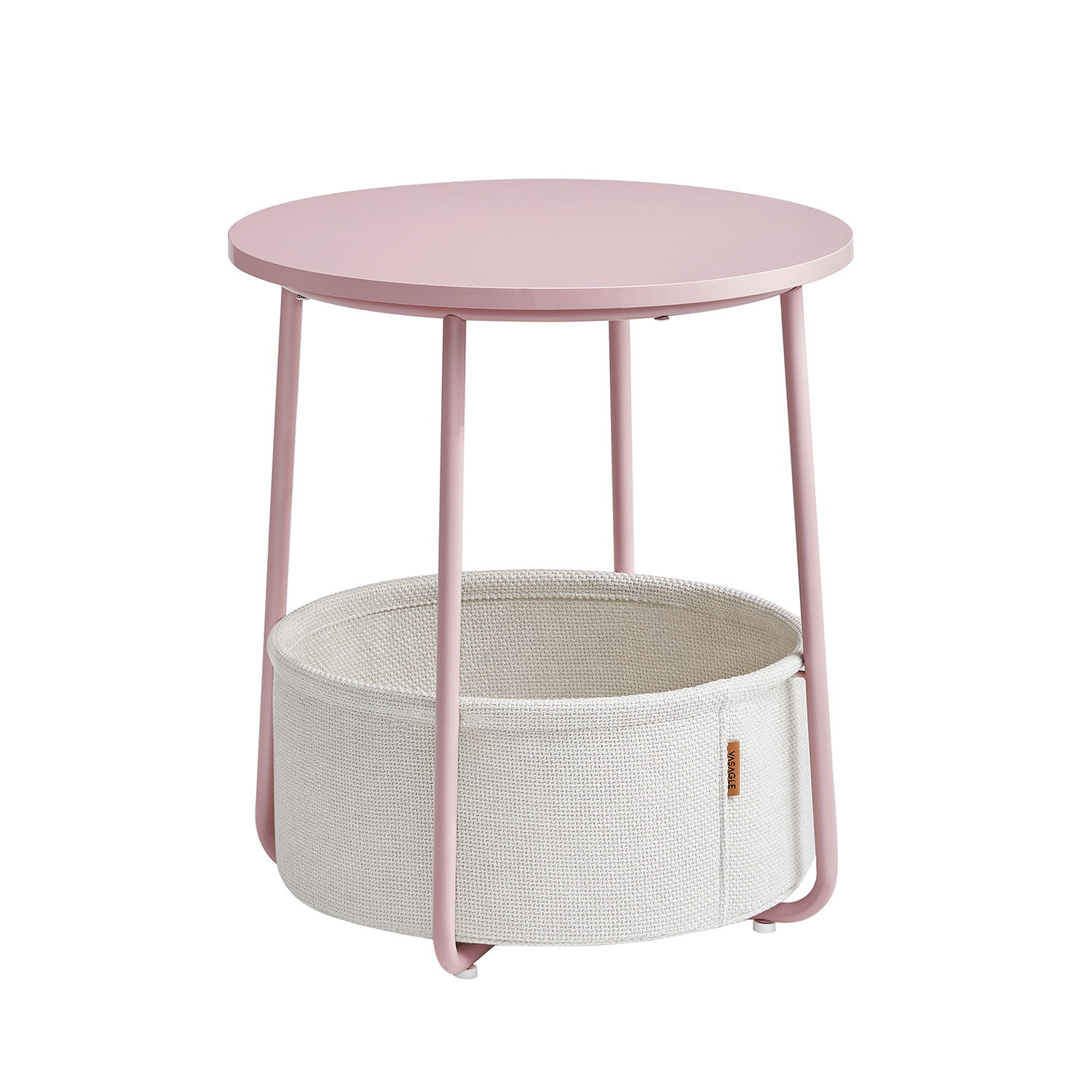 Ronde Bijzettafel Pastel Roze - 40% Korting! - Met Opbergmand