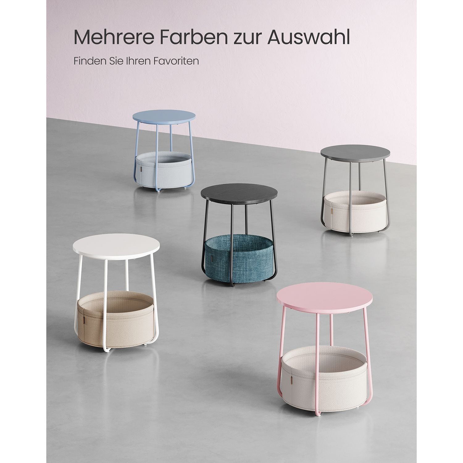 Ronde Bijzettafel Pastel Roze - 40% Korting! - Met Opbergmand