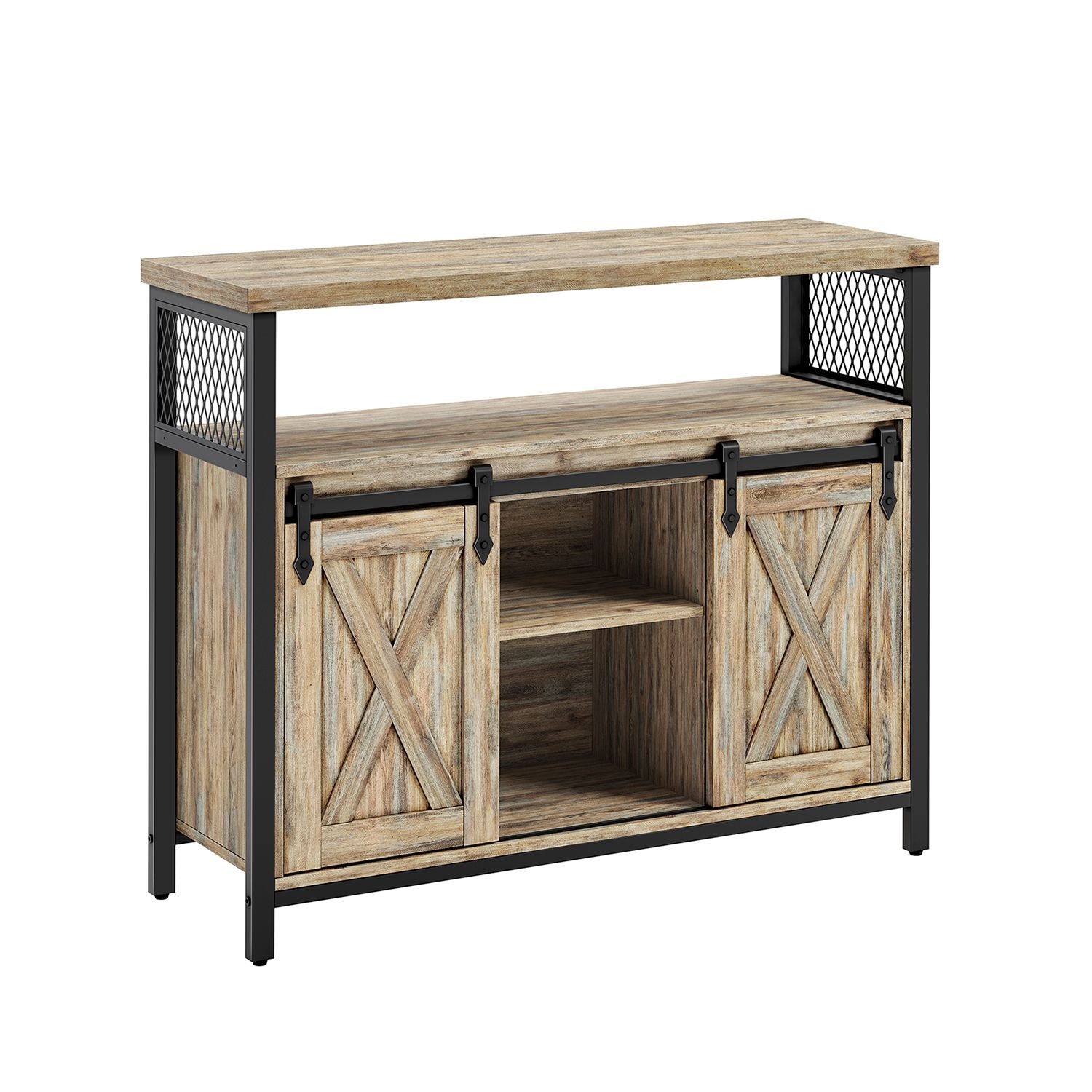 VASAGLE Sideboard - 40% Korting! Keukenkast met Schuifdeuren, Turquoise Bruin & Zwart