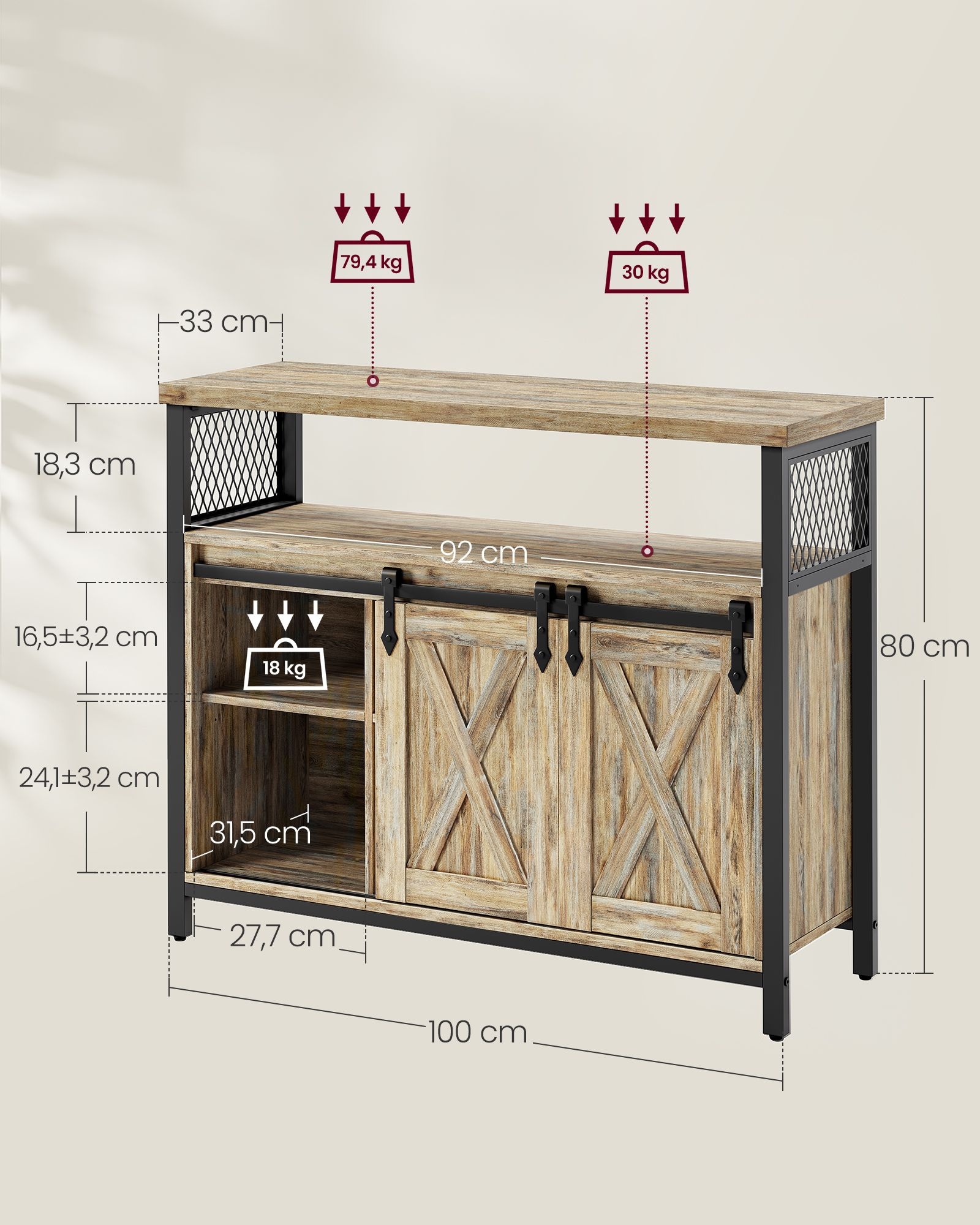 VASAGLE Sideboard - 40% Korting! Keukenkast met Schuifdeuren, Turquoise Bruin & Zwart