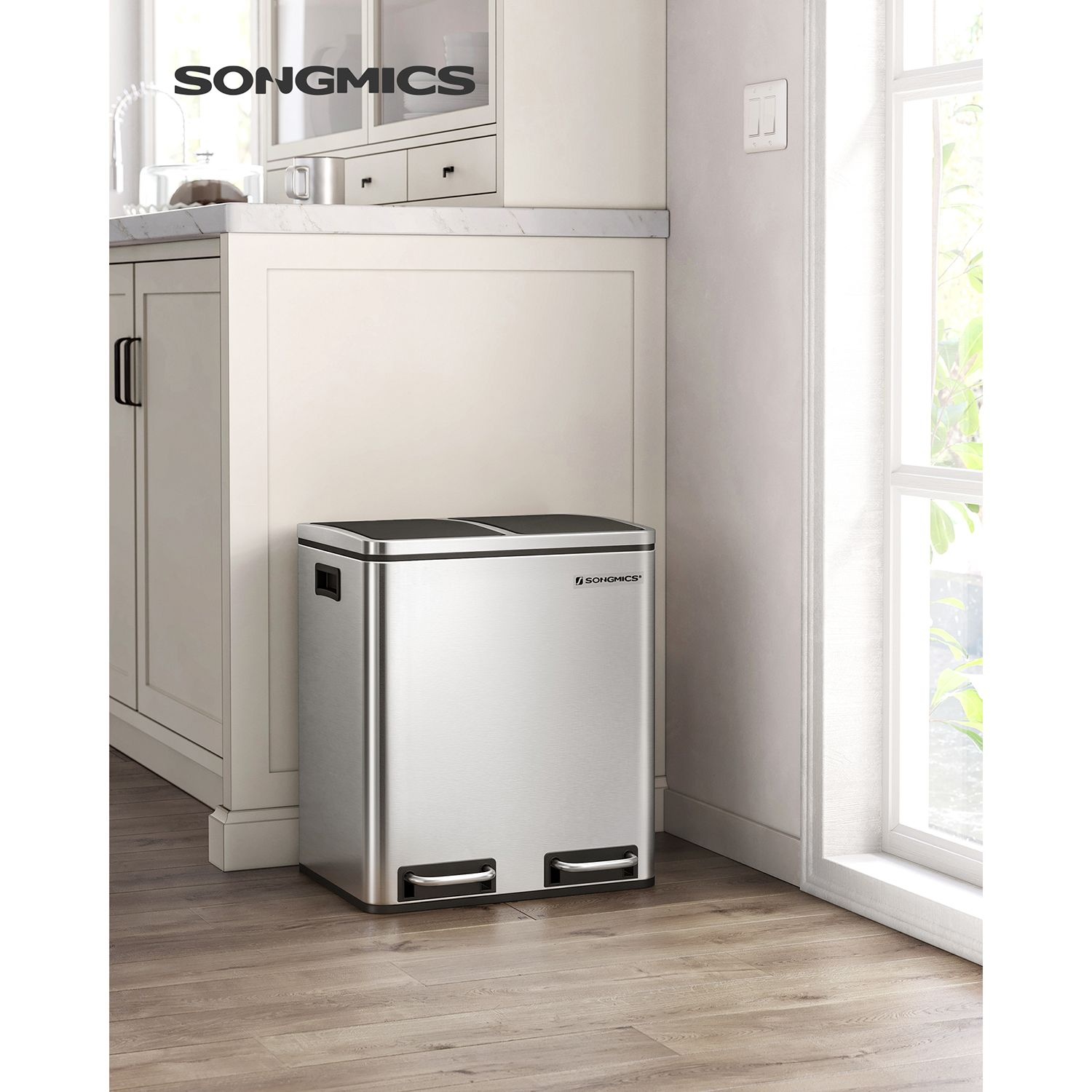 SONGMICS 2x15L RVS Afvalscheidingsbak met Deksel & Pedalen - 40% Korting!
