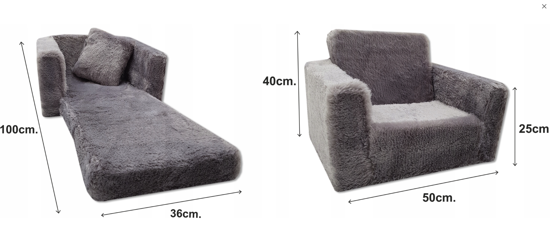 Kinderfauteuil Slaapbankje Grijs - 50% Korting! (Mist Kussen)