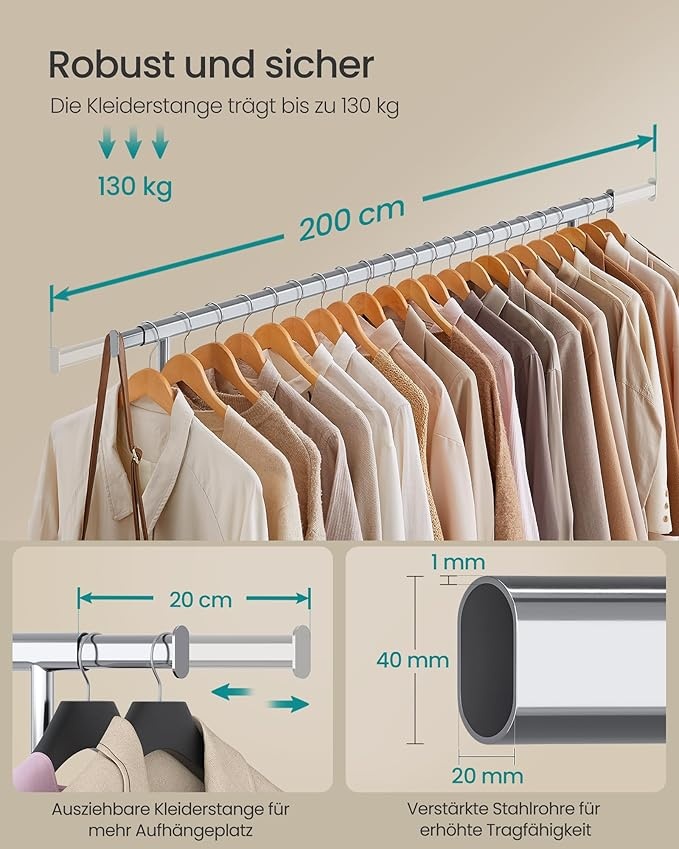 SONGMICS Kledingrek op Wielen - 150kg Belastbaar - 55% Korting!