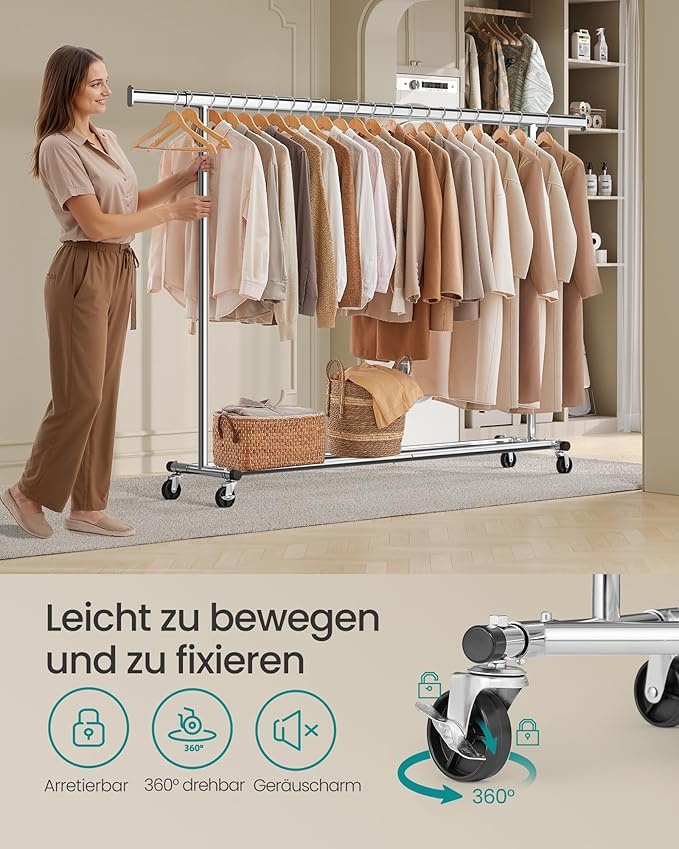 SONGMICS Kledingrek op Wielen - 150kg Belastbaar - 55% Korting!