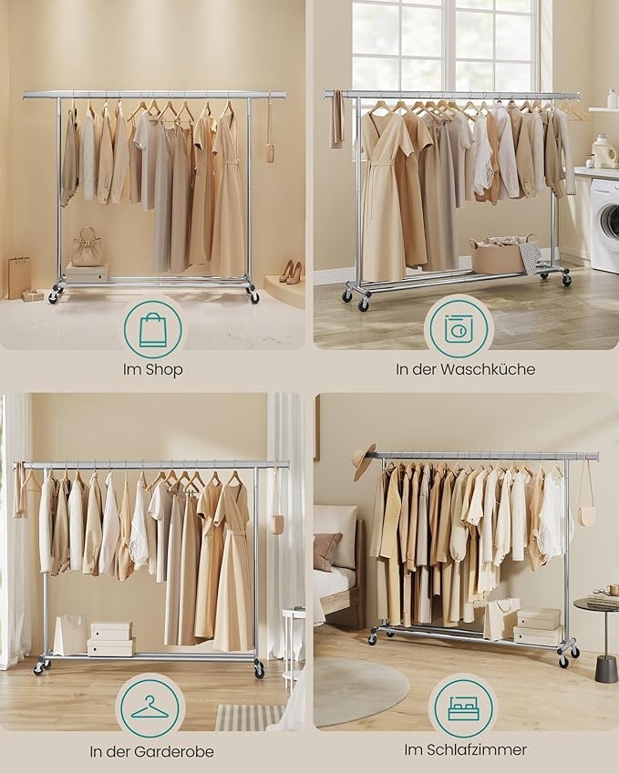 SONGMICS Kledingrek op Wielen - 150kg Belastbaar - 55% Korting!