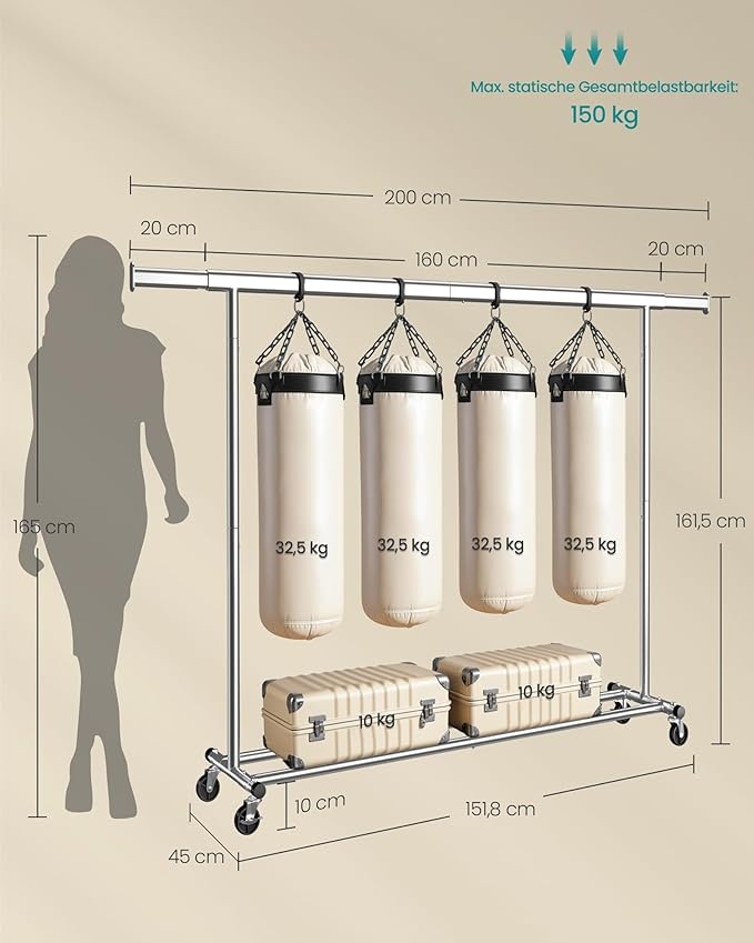 SONGMICS Kledingrek op Wielen - 150kg Belastbaar - 55% Korting!