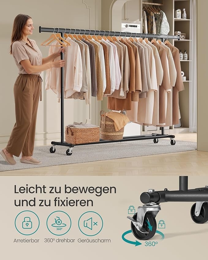 SONGMICS Kledingrek op Wielen - Zwaar, Uitschuifbaar, 150kg Max, 40% Korting!