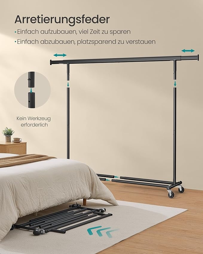 SONGMICS Kledingrek op Wielen - Zwaar, Uitschuifbaar, 150kg Max, 40% Korting!