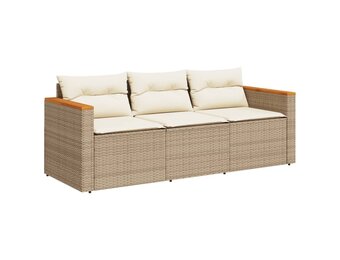 VidaXL 3-zits Tuinbank Poly Rattan Beige + Kussens | 40% Korting