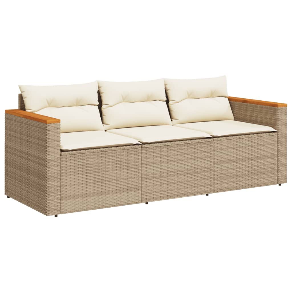 VidaXL 3-zits Tuinbank Poly Rattan Beige + Kussens | 40% Korting