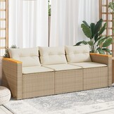VidaXL 3-zits Tuinbank Poly Rattan Beige + Kussens | 40% Korting
