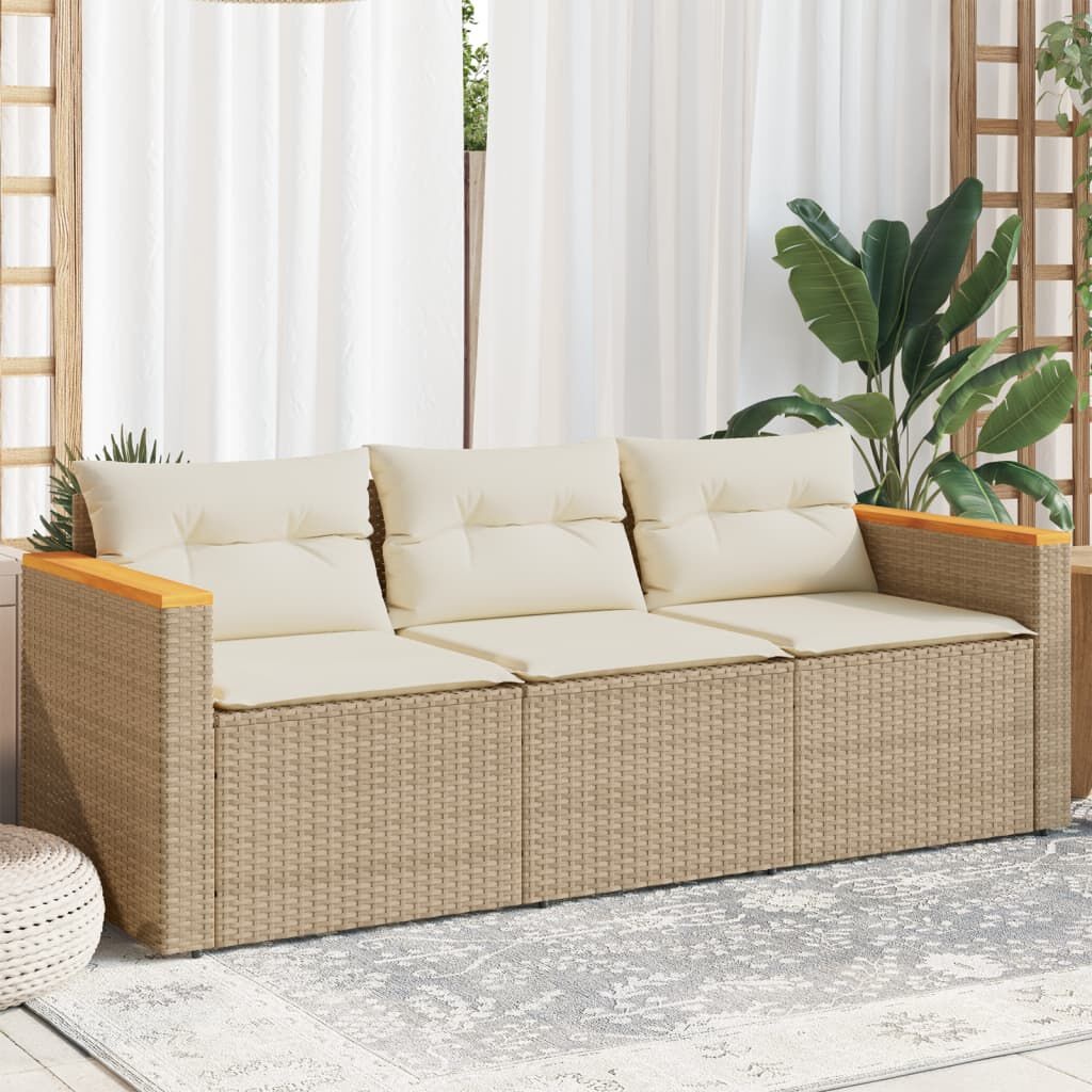 VidaXL 3-zits Tuinbank Poly Rattan Beige + Kussens | 40% Korting