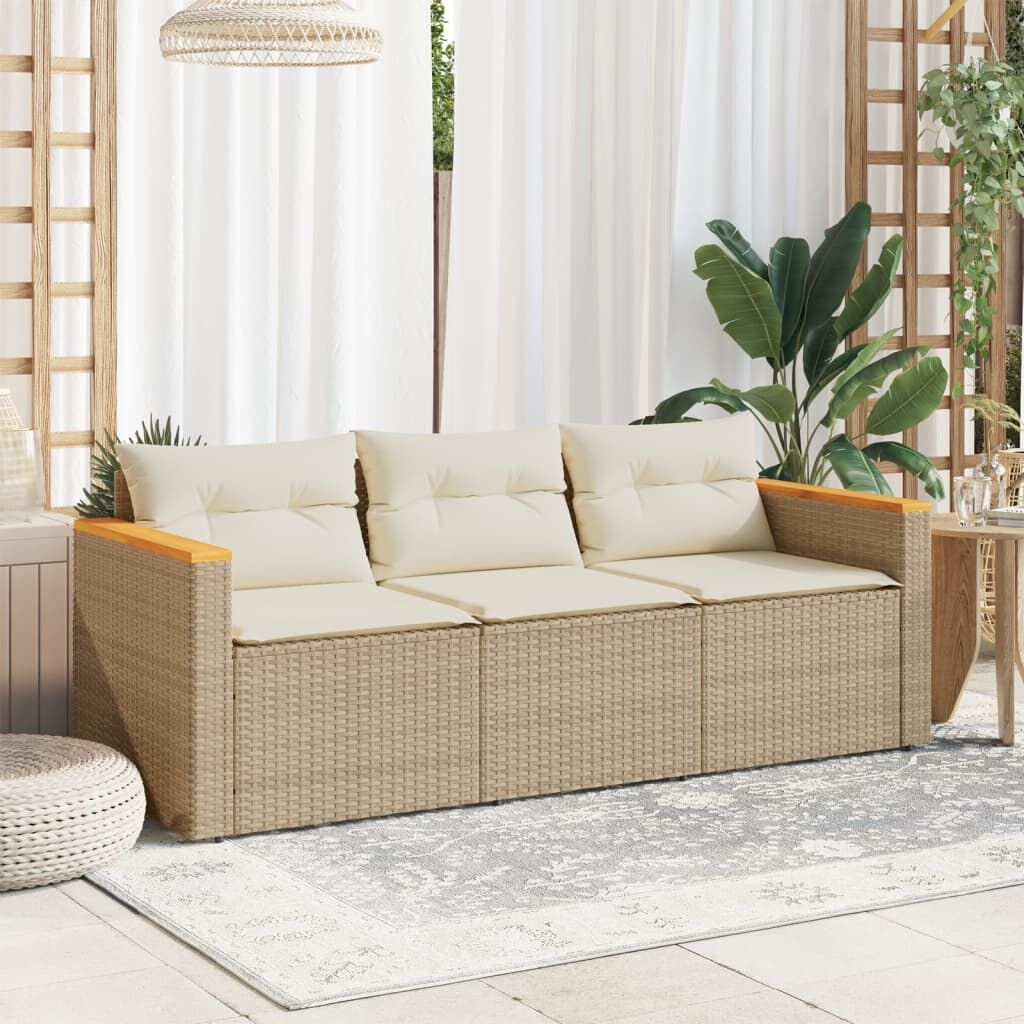 VidaXL 3-zits Tuinbank Poly Rattan Beige + Kussens | 40% Korting