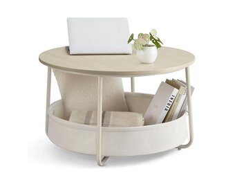 Ronde Salontafel Natural Beige 75cm met Opbergmand - 40% Korting!