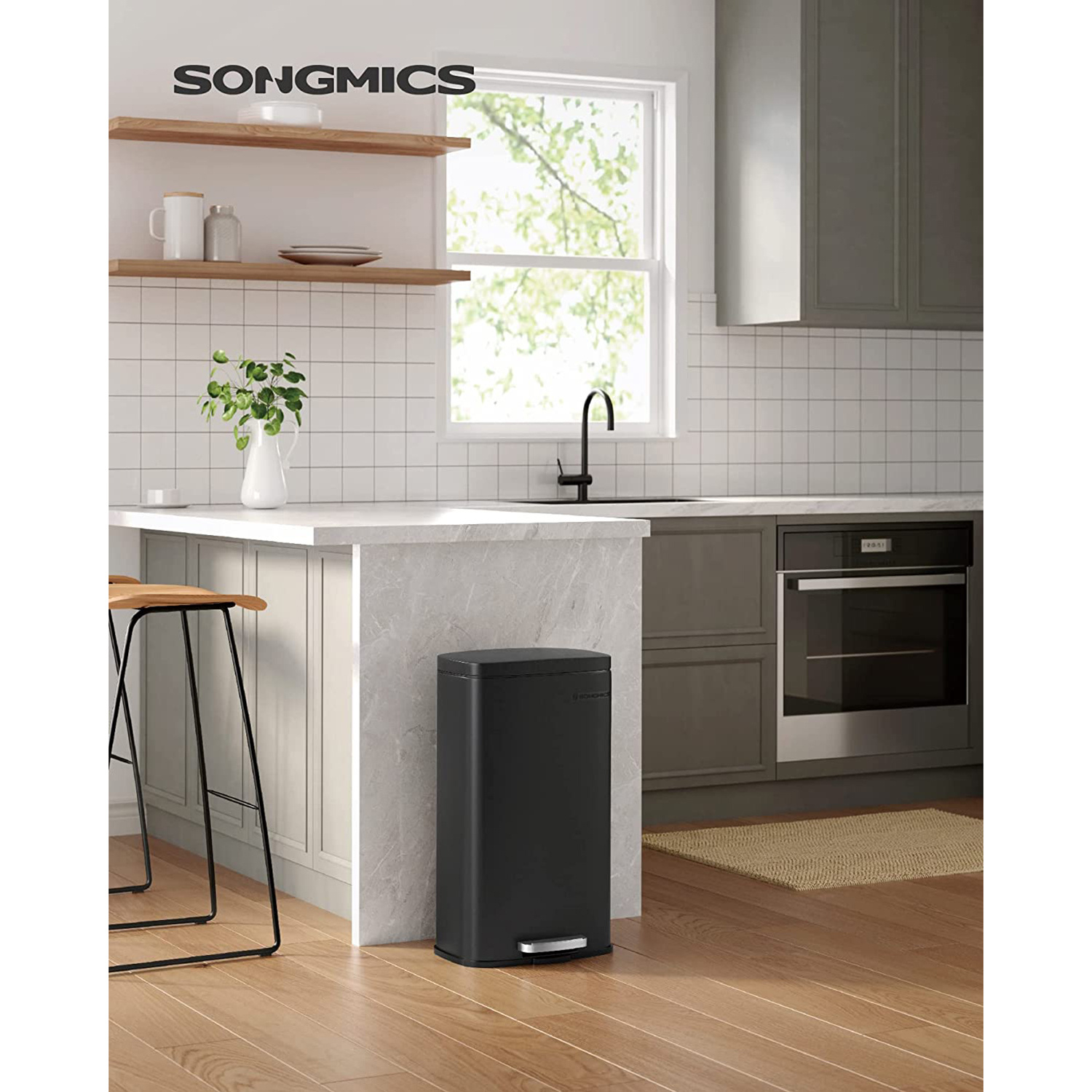 SONGMICS Keukenprullenbak 30L - Zwart (40% Korting!) - Soft-Close & Binnenemmer