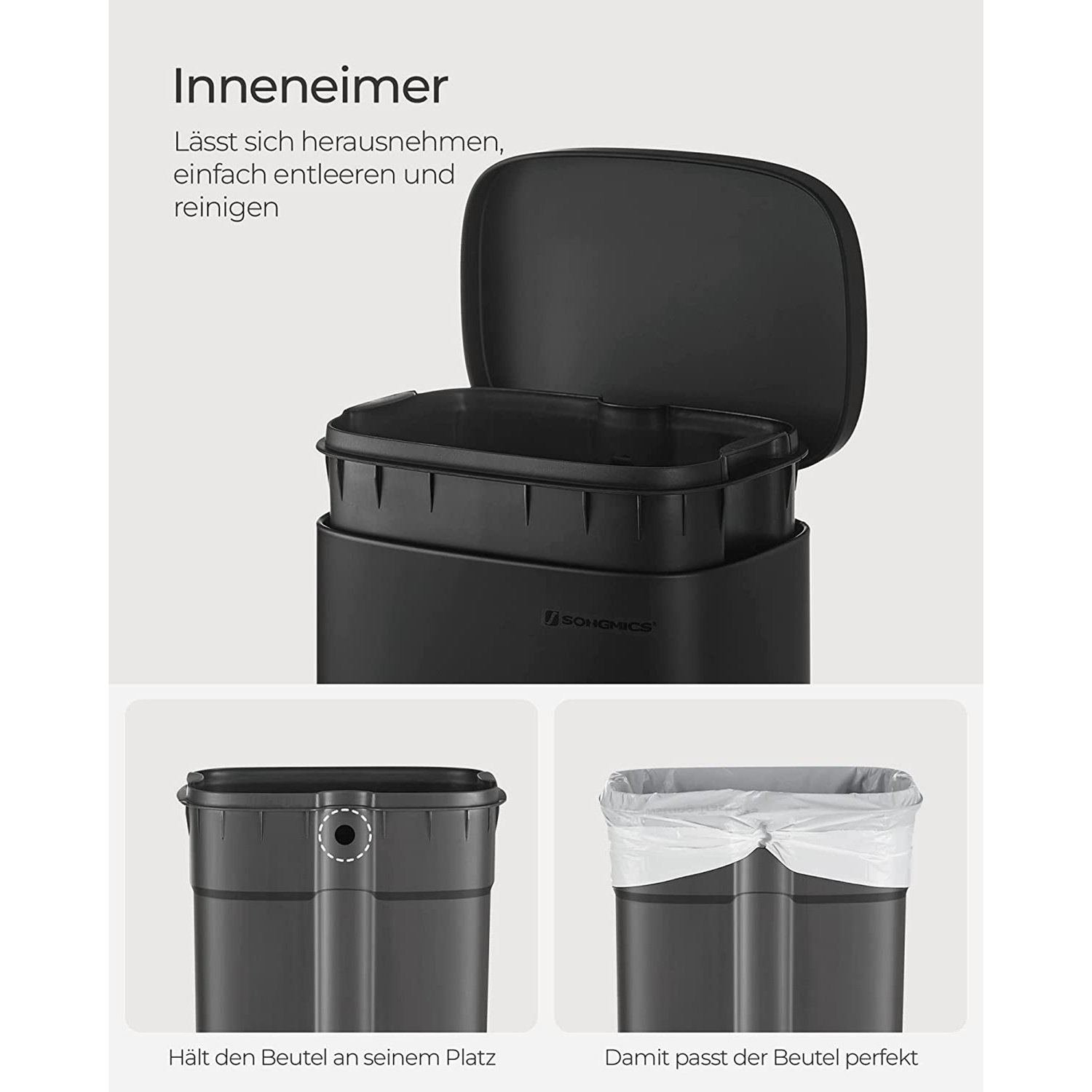 SONGMICS Keukenprullenbak 30L - Zwart (40% Korting!) - Soft-Close & Binnenemmer