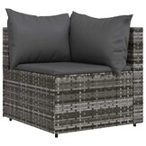 vidaXL 3-delige Loungeset met kussens poly rattan grijs