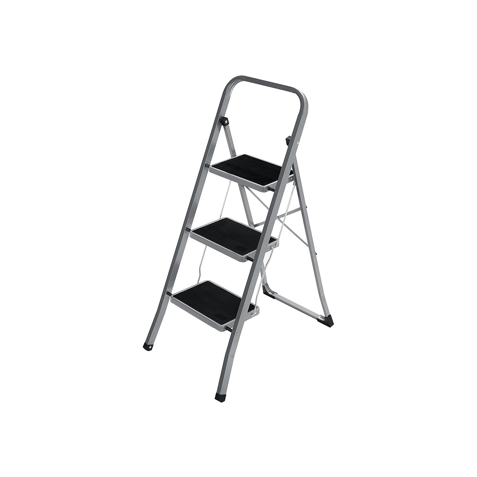 SONGMICS 3-Treden Opvouwbare Ladder - 35% Korting! - Staal, Grijs/Zwart