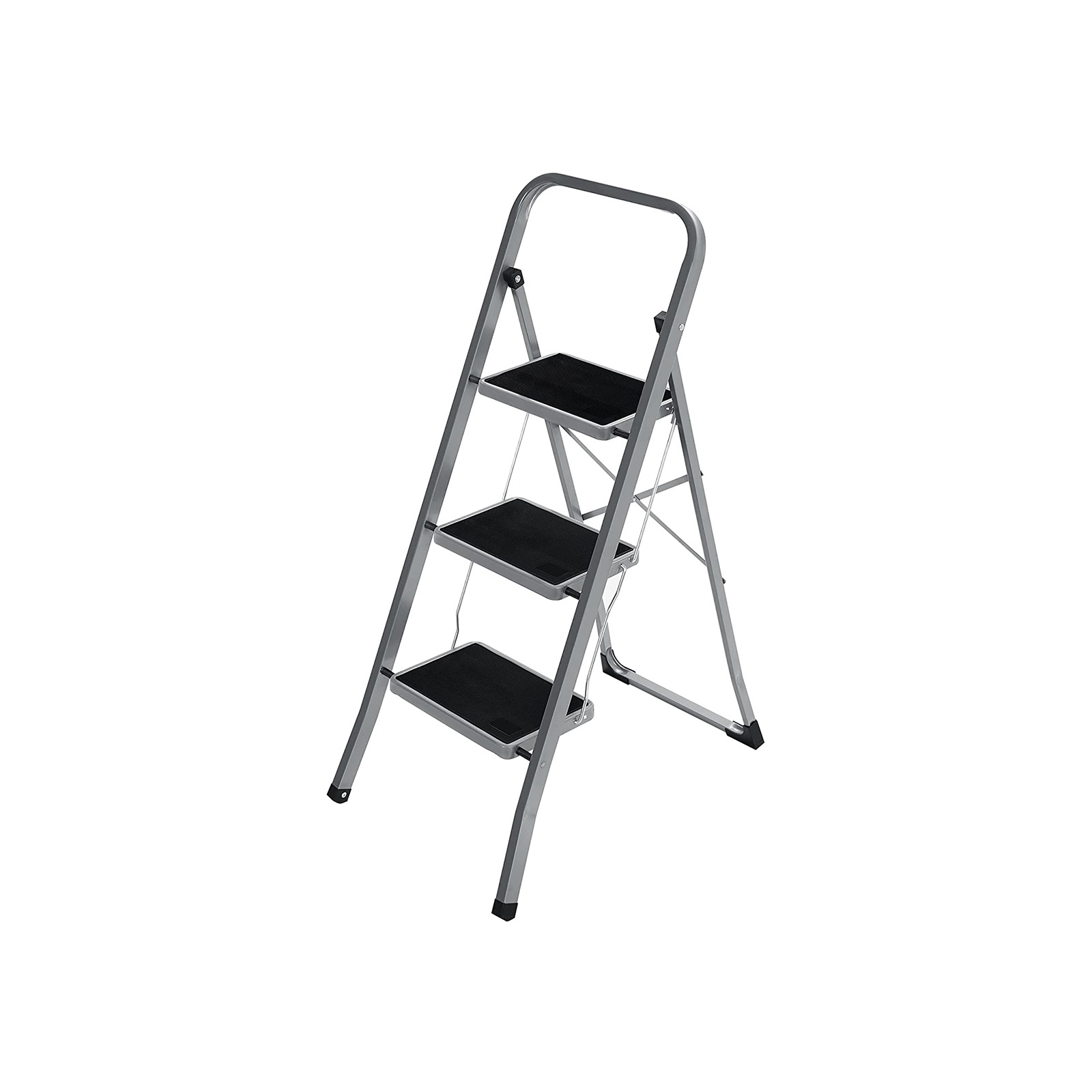 SONGMICS 3-Treden Opvouwbare Ladder - 35% Korting! - Staal, Grijs/Zwart