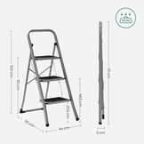 SONGMICS 3-Treden Opvouwbare Ladder - 35% Korting! - Staal, Grijs/Zwart