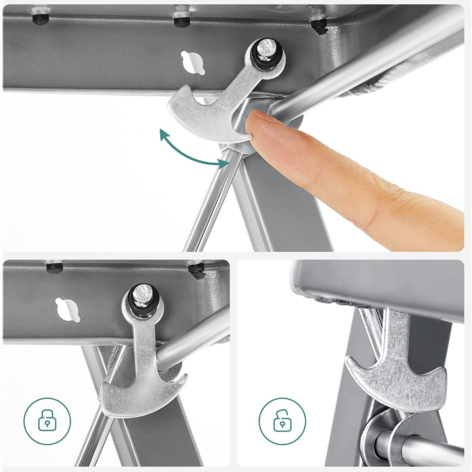 SONGMICS 3-Treden Opvouwbare Ladder - 35% Korting! - Staal, Grijs/Zwart