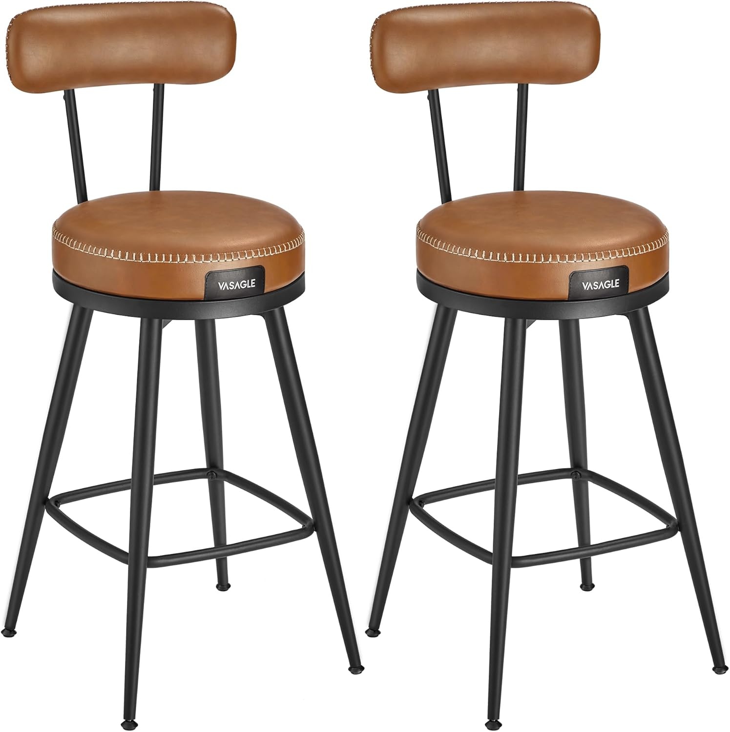 VASAGLE EKHO Barstoelen Set (2) - Lederlook, 360° Draaibaar - 40% Korting!