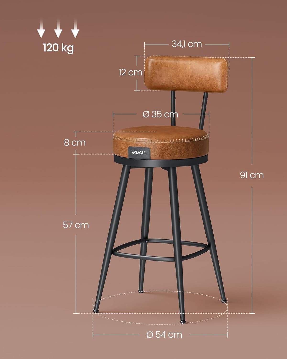 VASAGLE EKHO Barstoelen Set (2) - Lederlook, 360° Draaibaar - 40% Korting!