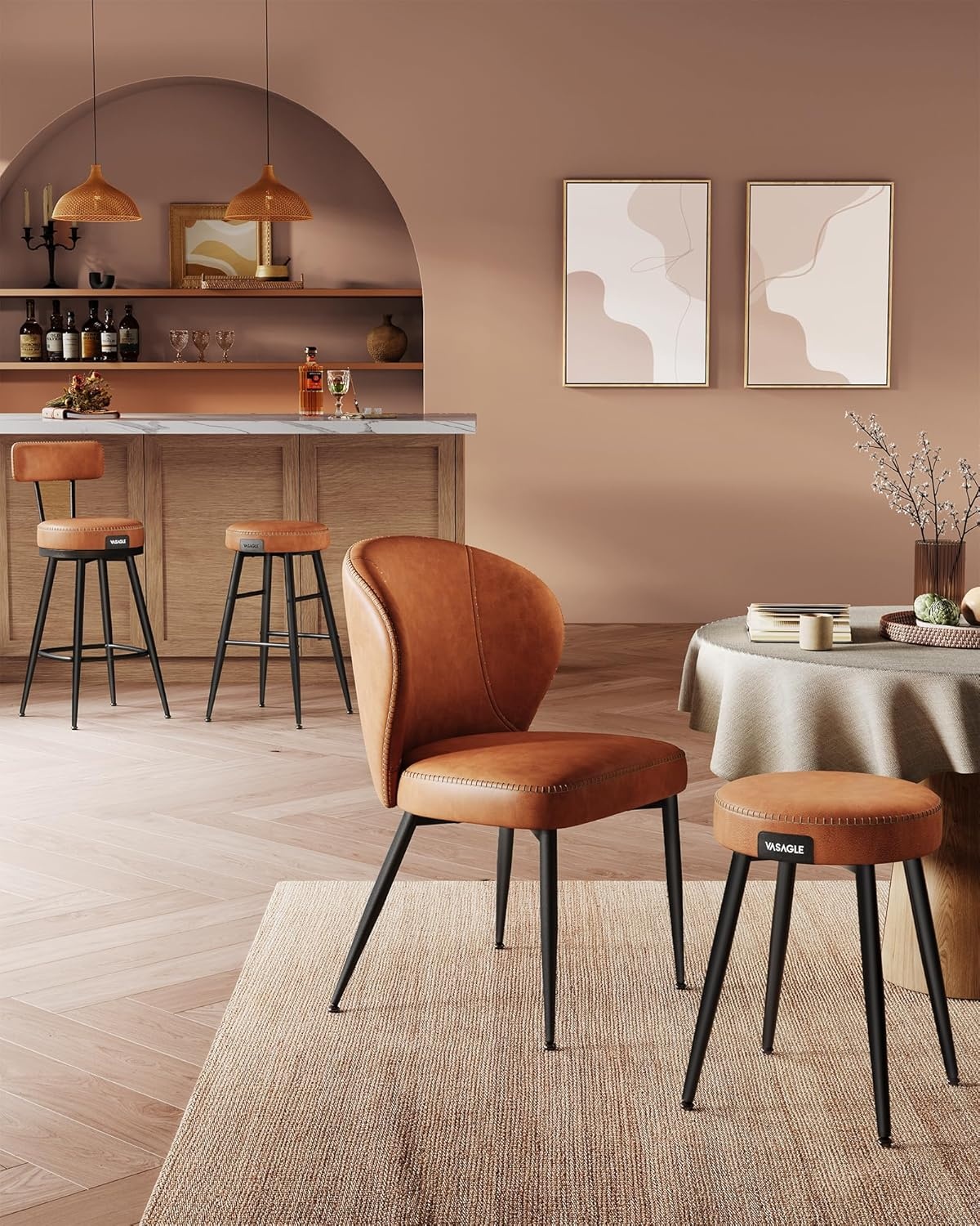 VASAGLE EKHO Barstoelen Set (2) - Lederlook, 360° Draaibaar - 40% Korting!