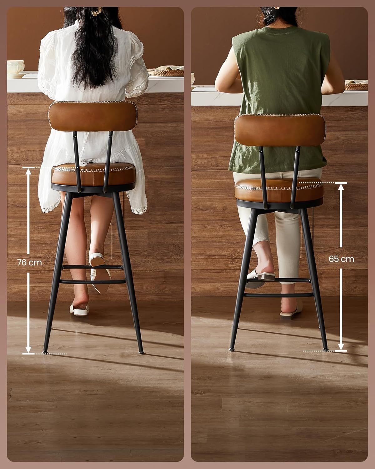 VASAGLE EKHO Barstoelen Set (2) - Lederlook, 360° Draaibaar - 40% Korting!