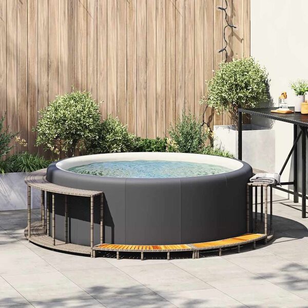 VidaXL Hottub Ombouw Poly Rattan Grijs | Opslag & Houten Opstap | -62%