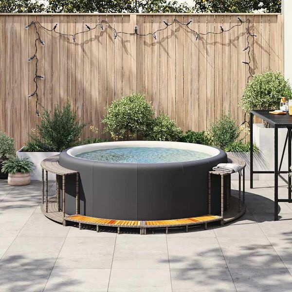 VidaXL Hottub Ombouw Poly Rattan Grijs | Opslag & Houten Opstap | -62%
