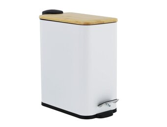 Pedaalemmer Badkamer Wit Bamboe 5L - 40% Korting | Zo Goed Als Nieuw!