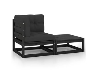 vidaXL 2-delige Loungeset Grenenhout Zwart - NU 55% Korting!