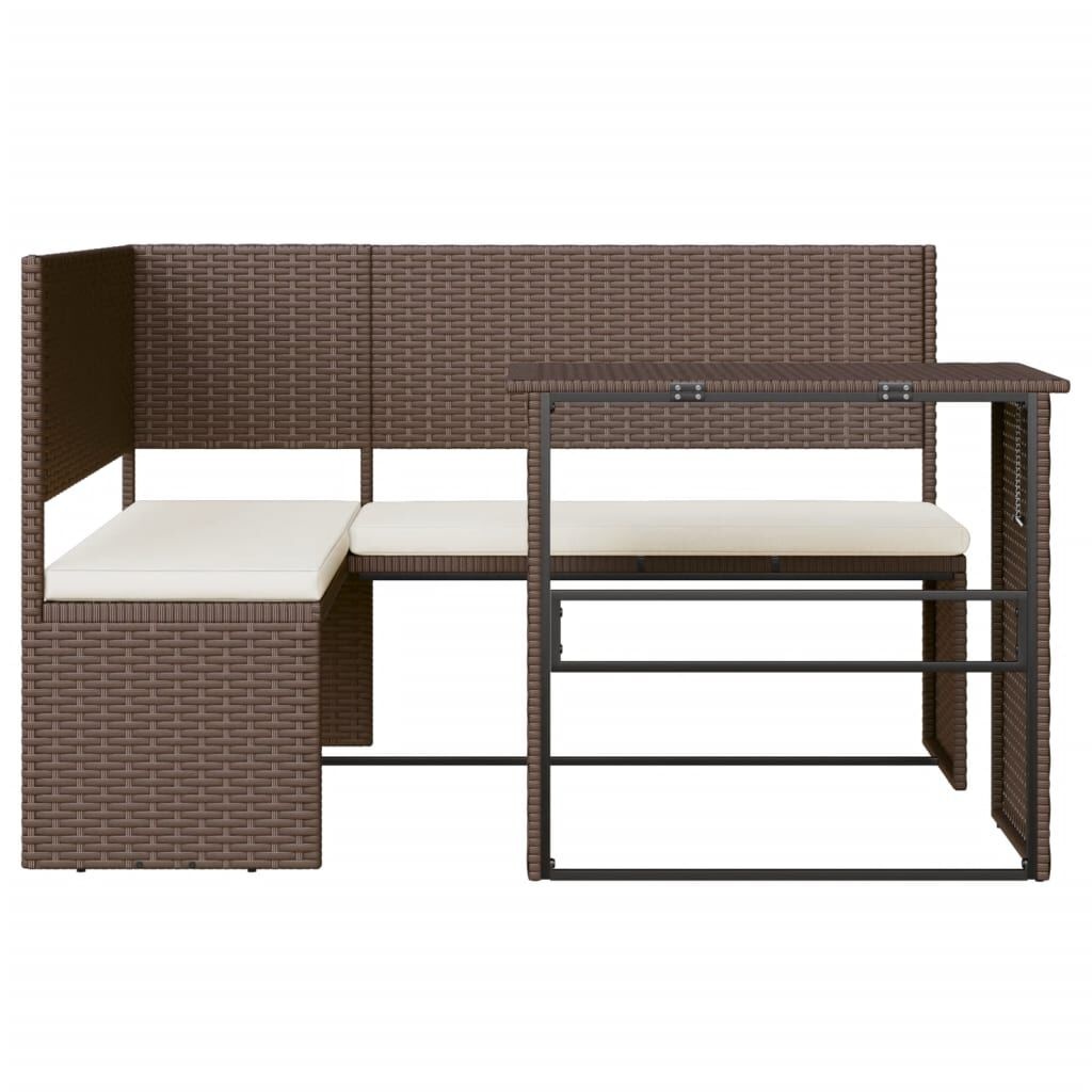 vidaXL L-vormige Tuinbank met Tafel & Kussens | Poly Rattan Bruin | 56% Korting!