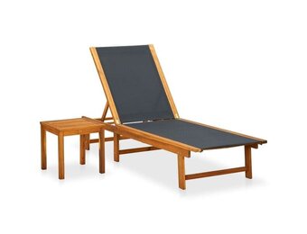 vidaXL Ligbed met Tafel - Massief Acaciahout & Textileen - 40% Korting!