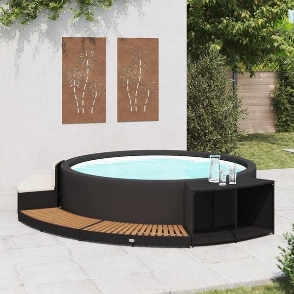 VidaXL Spa-ombouw Poly Rattan & Acaciahout Zwart | 46% Korting!  Nieuwstaat!