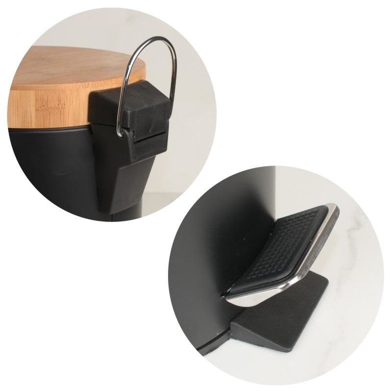 Retourtje Prullenbak Badkamer - Zwart Staal/Bamboe - 40% Korting!