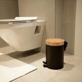 Retourtje Prullenbak Badkamer - Zwart Staal/Bamboe - 40% Korting!