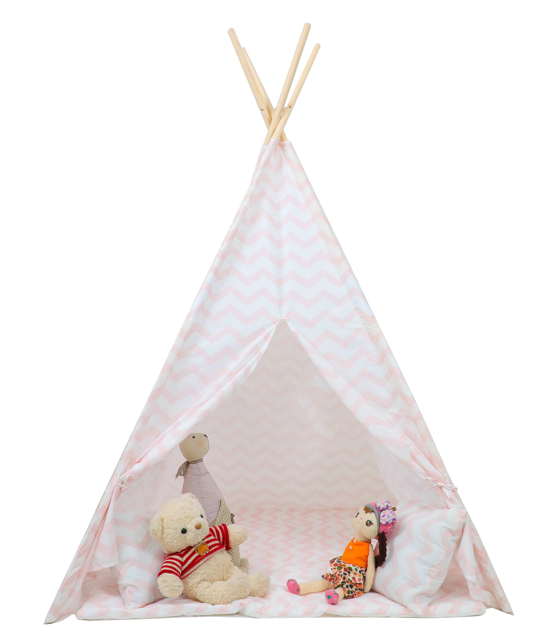 Tipi Tent Speeltent Roze Zigzag - 40% Korting! Incl. Vloermat & Kussens