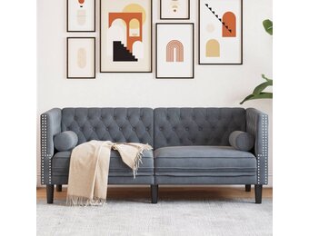 vidaXL Tweezitsbank Chesterfield-stijl en bolsters fluweel donkergrijs