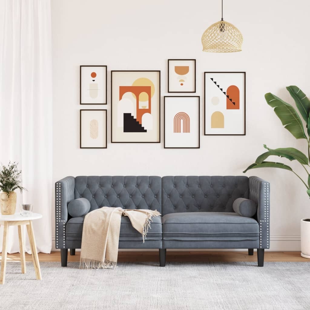 vidaXL Tweezitsbank Chesterfield-stijl en bolsters fluweel donkergrijs