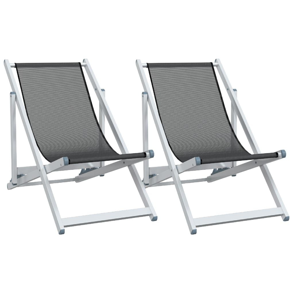vidaXL Strandstoelen 2 st. Grijs Aluminium/Textileen - 65% Korting!
