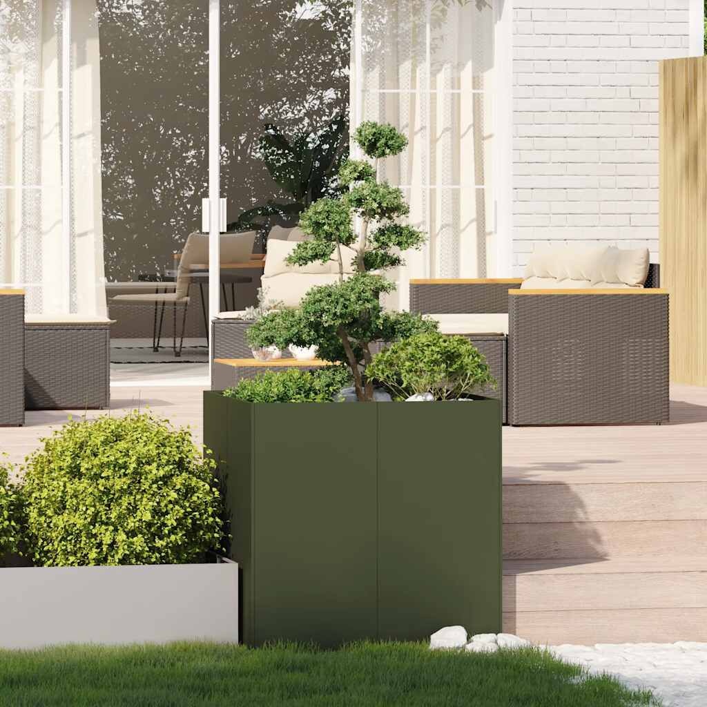 VidaXL Plantenbak Staal 80x80x80cm Olijfgroen | 47% Korting! (Nieuw)